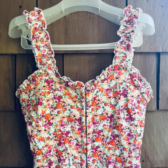 GUESS Floral Print Sangallo Carmen Mini Dress Eyelet Fabric Bustier-Style M - Picture 7 of 16